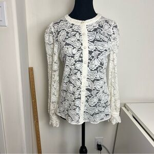 Romantic Boho white/cream Lace Top | PRETTYGARDEN Sheer Button Up Blouse
